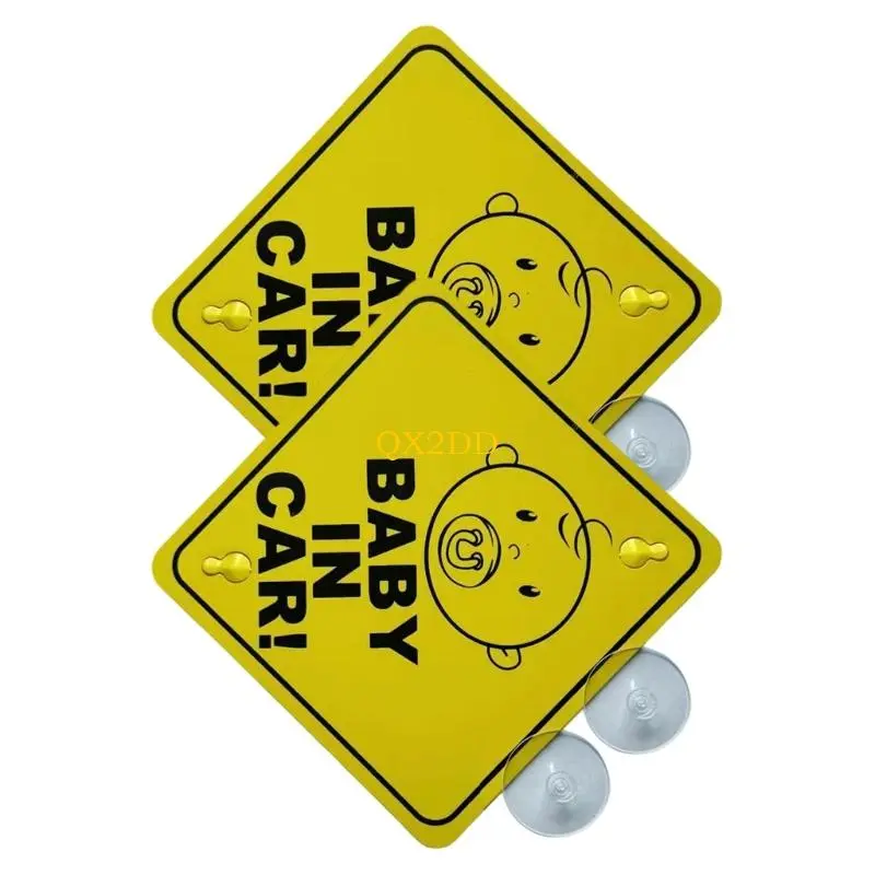 QX2D Set of 2pcs Adjustable Child Safety Car Alert Sticker Quick Use Suction Cups Warning Sign for Multiple Vehicle Use