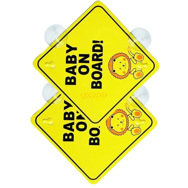QX2D Set of 2pcs Adjustable Child Safety Car Alert Sticker Quick Use Suction Cups Warning Sign for Multiple Vehicle Use