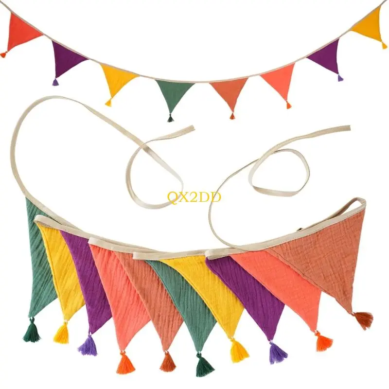 QX2D Festival Cotton Crepe Fringed Banners Pennant Flag Wall Hanging Party Decoration