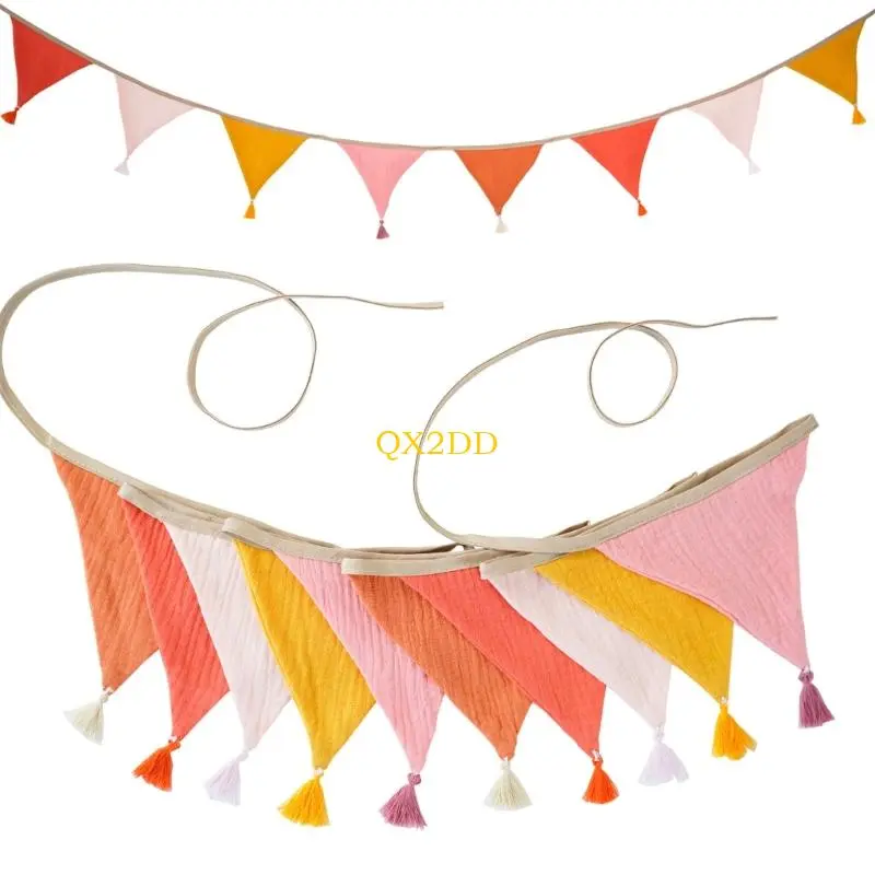 QX2D Festival Cotton Crepe Fringed Banners Pennant Flag Wall Hanging Party Decoration