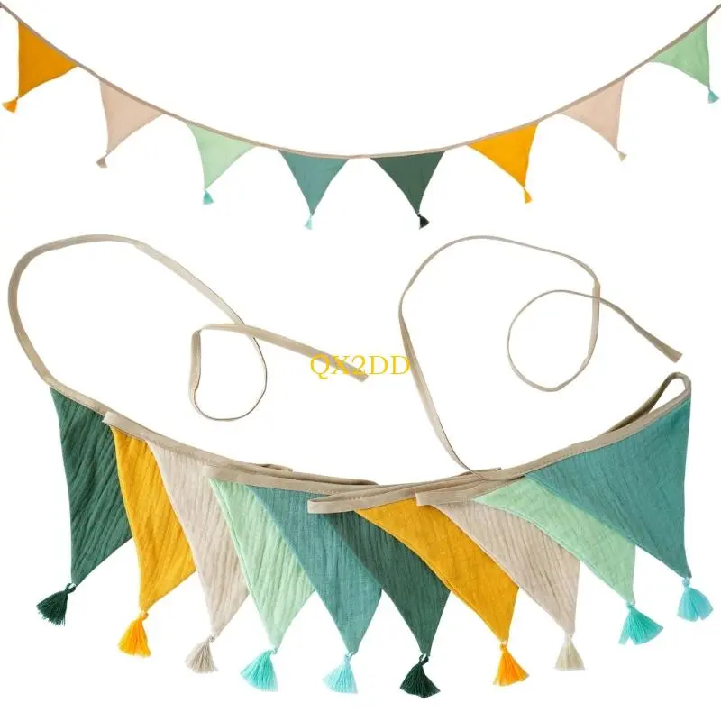 QX2D Festival Cotton Crepe Fringed Banners Pennant Flag Wall Hanging Party Decoration