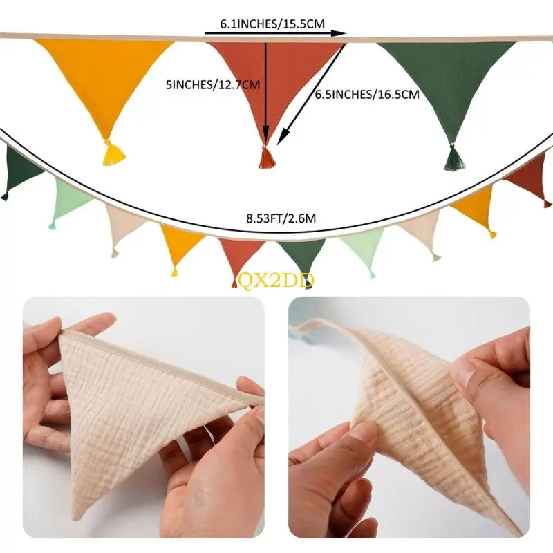 QX2D Festival Cotton Crepe Fringed Banners Pennant Flag Wall Hanging Party Decoration