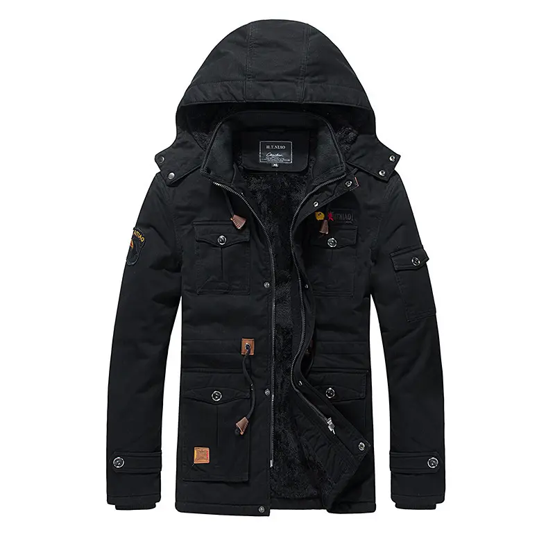 Winter Men's Fleece Lined Warm Jackets Fashion Men Mid-Long Cotton Thick Padded Coats Men Tactical Thermal Windbreaker Jacket