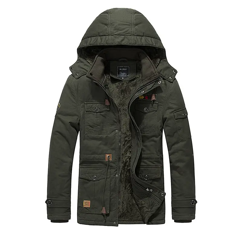 Winter Men's Fleece Lined Warm Jackets Fashion Men Mid-Long Cotton Thick Padded Coats Men Tactical Thermal Windbreaker Jacket