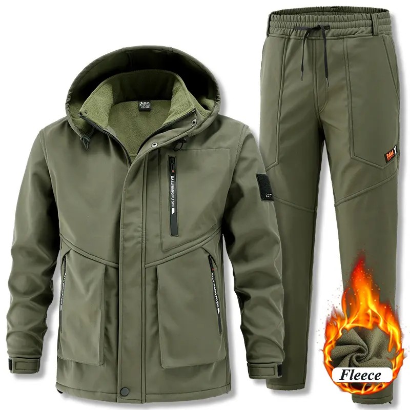 Winter Men Mountain Ski Warm Sets Waterproof Sports Suit Sweatshirt +Sweatpants Mens 2 Pieces Padded Sets Tracksuit Rain Clothes