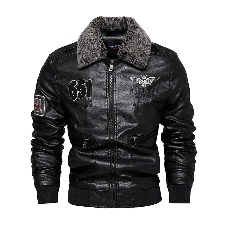 Winter Men's Warm PU Leather Jacket Mens Vintage Fur Collar Windbreaker Leather Jacket Men Motorcycle Jackets Biker Zipper Coats