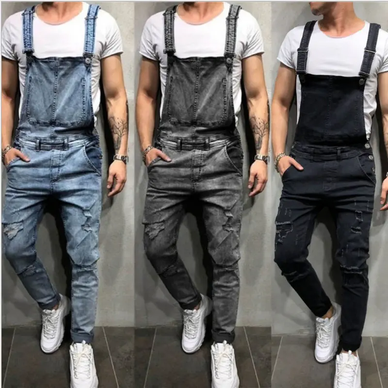 DIMUSI Fashion Men's Ripped Jeans Jumpsuit Men Hip Hop Streetwear Distressed Denim Bib Overalls For Man Suspender Pants Clothing