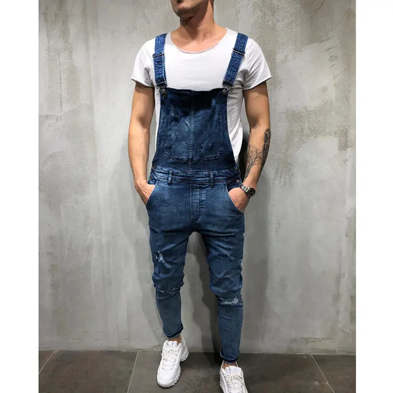 DIMUSI Fashion Men's Ripped Jeans Jumpsuit Men Hip Hop Streetwear Distressed Denim Bib Overalls For Man Suspender Pants Clothing
