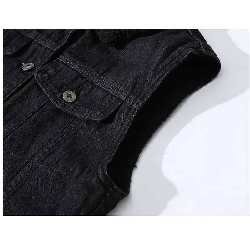 Autumn Winter Men's Fleece Warm Denim Vests Cotton Black Jean Waistcoat Men Sleeveless Jackets Slim Fit Tank Tops Clothing