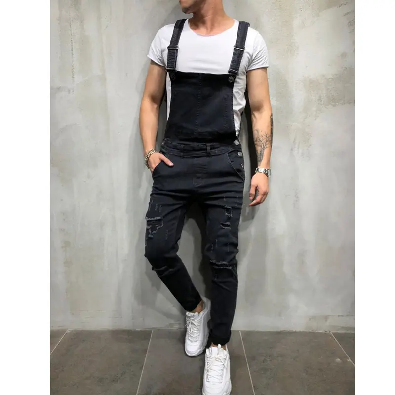 DIMUSI Fashion Men's Ripped Jeans Jumpsuit Men Hip Hop Streetwear Distressed Denim Bib Overalls For Man Suspender Pants Clothing