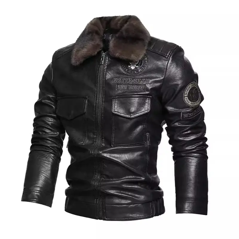 Winter Men's Warm PU Leather Jackets Fashion Men Retro Fur Collar Motorcycle Jacket Men Windbreaker PU Leather Coats Clothing