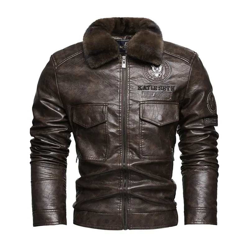 Winter Men's Warm PU Leather Jackets Fashion Men Retro Fur Collar Motorcycle Jacket Men Windbreaker PU Leather Coats Clothing