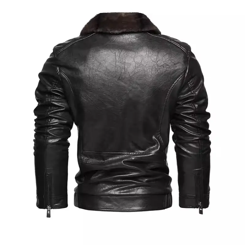 Winter Men's Warm PU Leather Jackets Fashion Men Retro Fur Collar Motorcycle Jacket Men Windbreaker PU Leather Coats Clothing