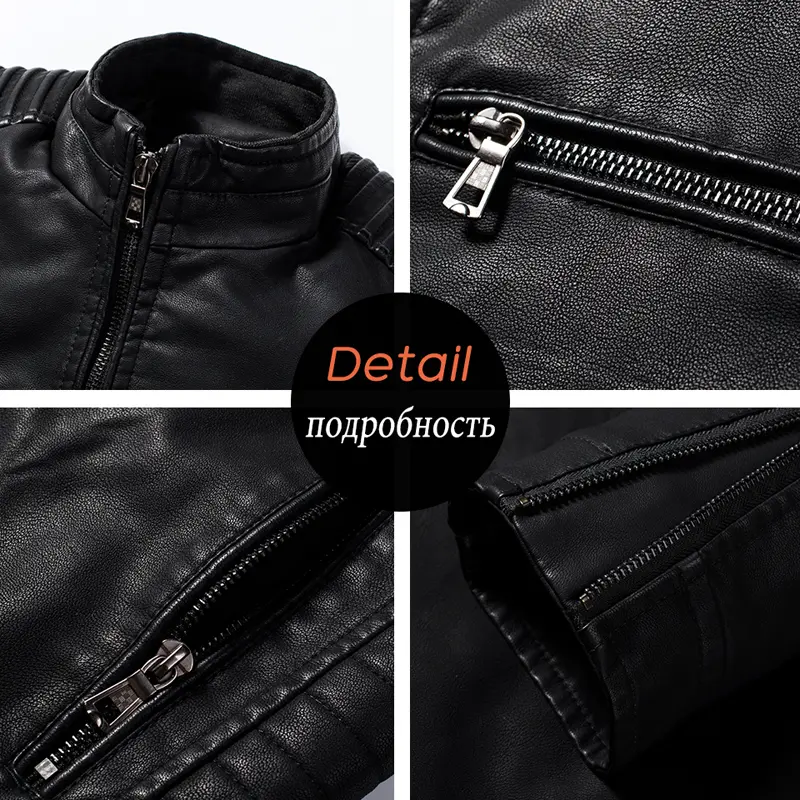 DIMUSI Men's Jacket Fashion Mens Vintage Leather Jackets Casual Men Faux Leather Motorcycle Jackets Biker Zipper Pockets Coats
