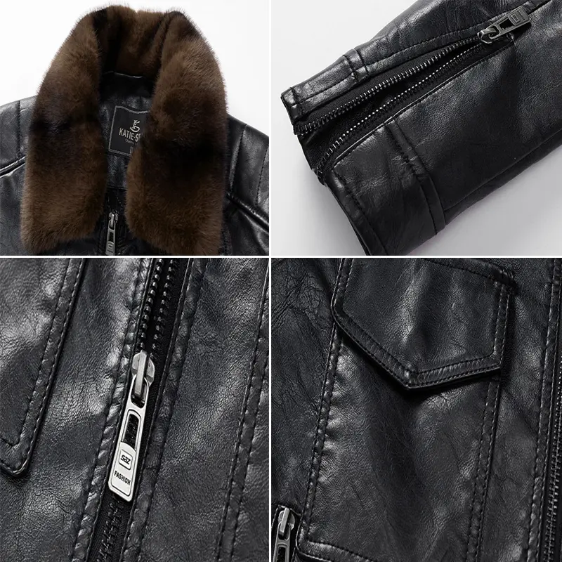 Winter Men's Warm PU Leather Jackets Fashion Men Retro Fur Collar Motorcycle Jacket Men Windbreaker PU Leather Coats Clothing