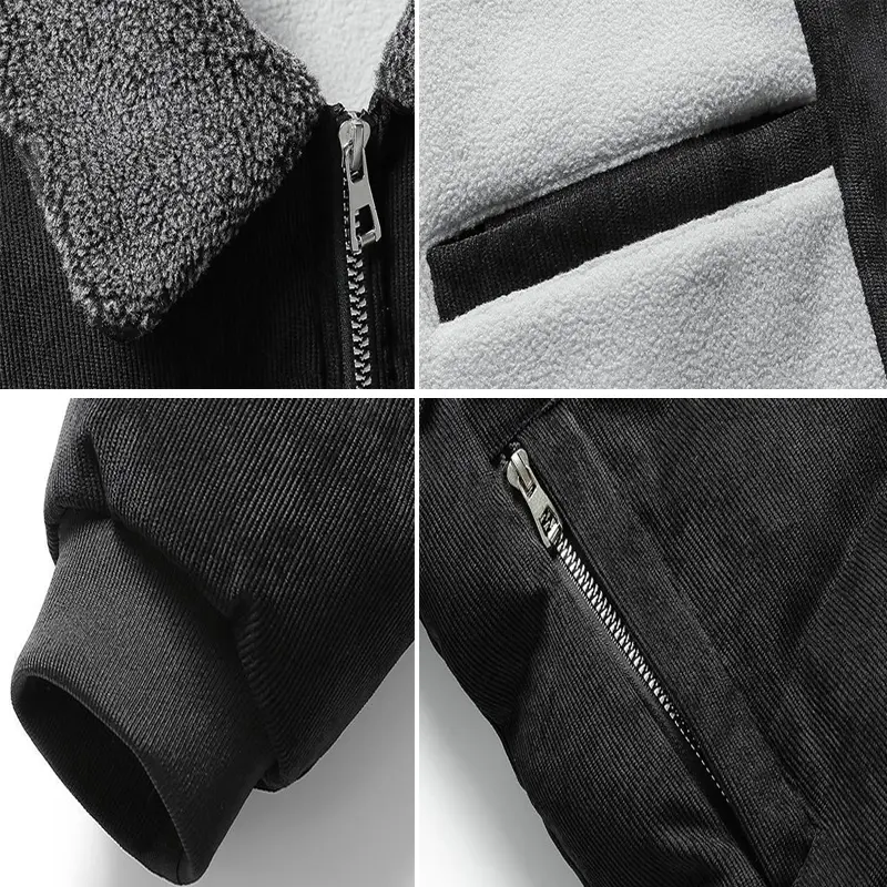 Autumn Winter Men's Warm Padded Jackets Fashion Men Fleece Lined Waterproof Parkas Men Retro Corduroy Tactical Jackets Clothing