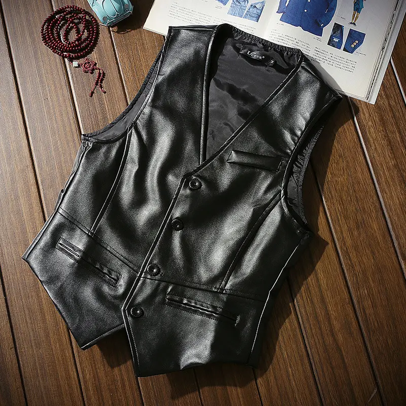DIMUSI Autumn Men's Vests Coats Fashion PU Leather Sleeveless Jackets Casual Outwear Biker Leather Waistcoats Mens Clothing