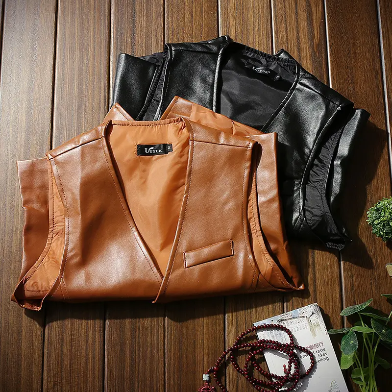 DIMUSI Autumn Men's Vests Coats Fashion PU Leather Sleeveless Jackets Casual Outwear Biker Leather Waistcoats Mens Clothing