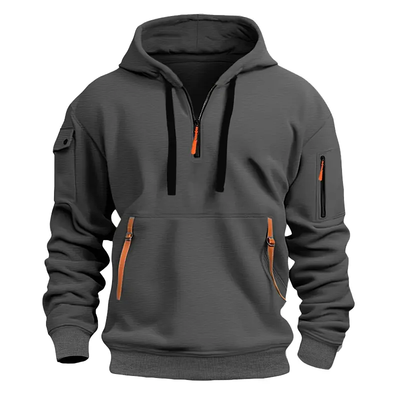 Spring Autumn Men's Pullover Hoodies Fashion Mens Solid Color Multi-pocket Hooded Coats Mens Sports Zipper Sweatshirts Clothing