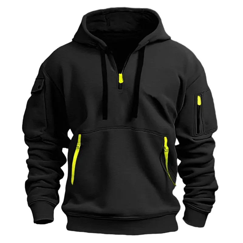 Spring Autumn Men's Pullover Hoodies Fashion Mens Solid Color Multi-pocket Hooded Coats Mens Sports Zipper Sweatshirts Clothing