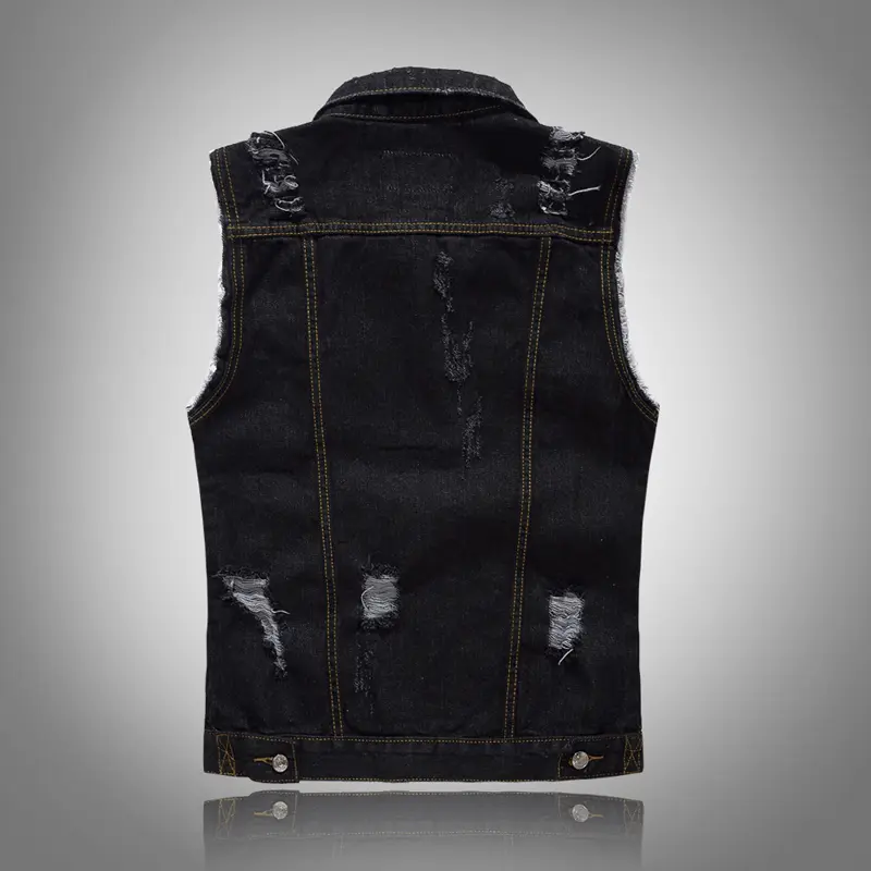 Spring Summer Men's Denim Vest Fashion Retro Ripped Hole Party Jean Waistcoat For Men Hip Hop Black Sleeveless Jackets Clothing