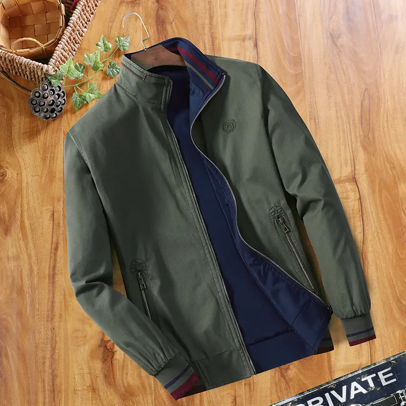 Autumn Winter Men's Bomber Jacket Mens Cotton Reversible Windbreaker Coats Fashion Men Slim Fit Business Zipper Coats Clothing