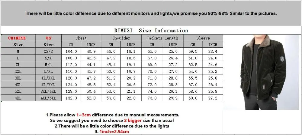 DIMUSI Winter Men's Bomber Jacket Fashion Man Corduroy Cotton Warm Padded Coats Casual Outwear Thermal Jackets Mens Clothing