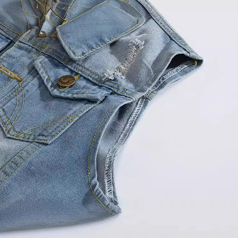 Autumn Men's Denim Cotton Vests Casual Ripped Lapel Vintage Sleeveless Jacket Men Streetwear Jean Waistcoats Tops Clothing 6XL