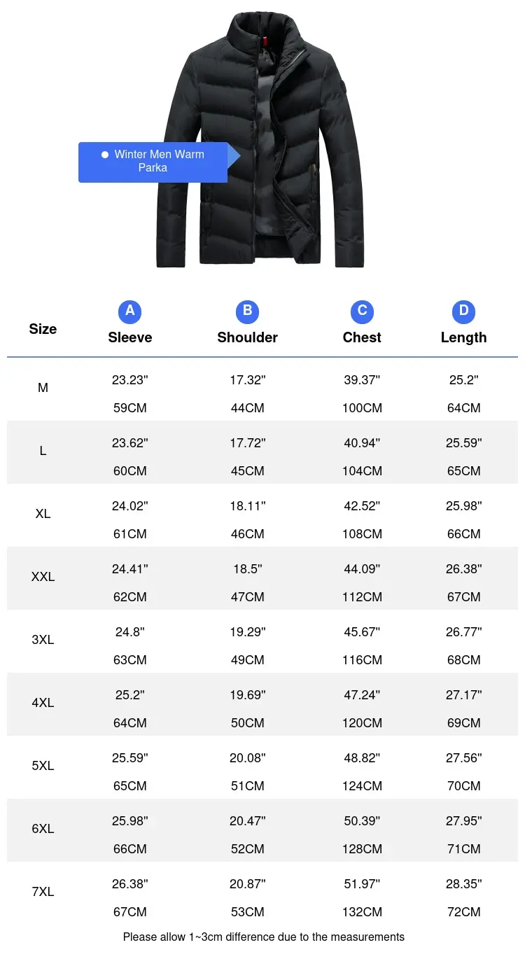 Winter Men's Warm Padded Jackets Fashion Men Cotton Warm Parka Coats Men Stand Collar Thermal Windbreaker Jacket Clothing 7XL