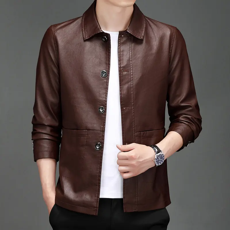 Autumn Men's PU Leather Jackets Fashion Men Retro Turn-Down Collar Motorcycle Jacket Men Formal Business Leather Coats Clothing