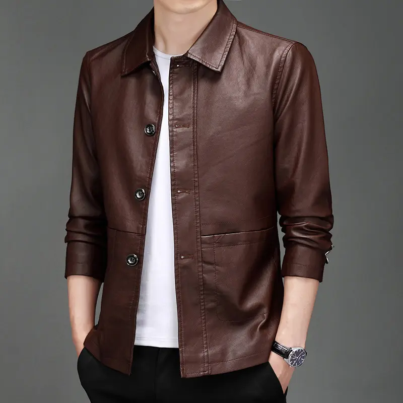 Autumn Men's PU Leather Jackets Fashion Men Retro Turn-Down Collar Motorcycle Jacket Men Formal Business Leather Coats Clothing
