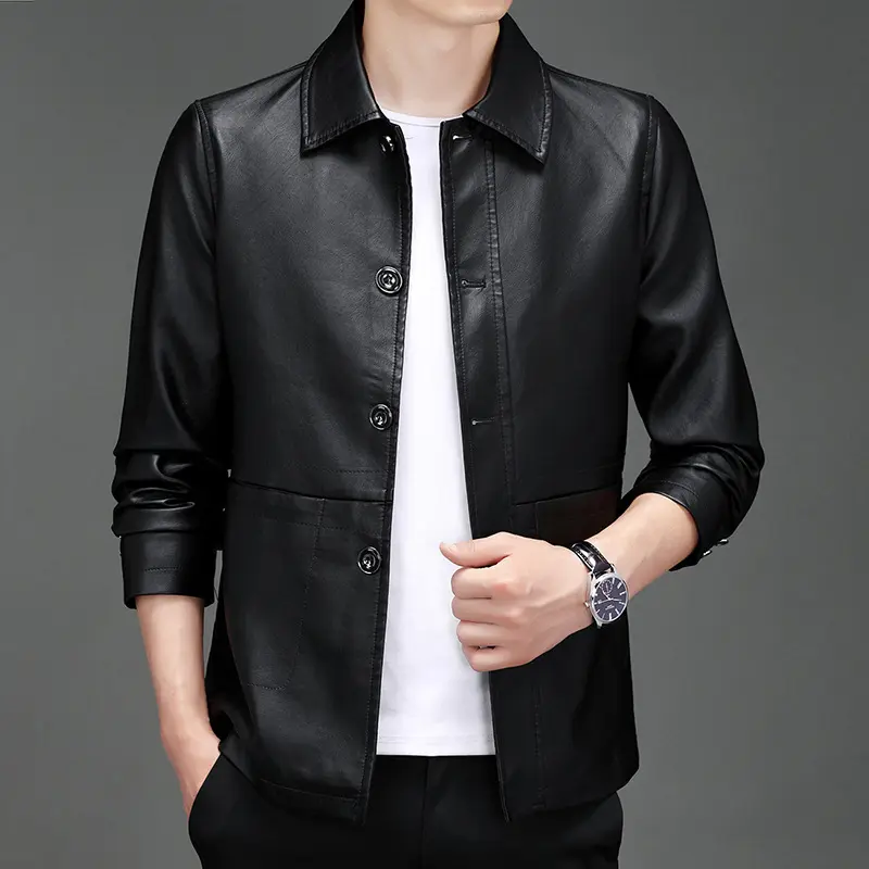 Autumn Men's PU Leather Jackets Fashion Men Retro Turn-Down Collar Motorcycle Jacket Men Formal Business Leather Coats Clothing