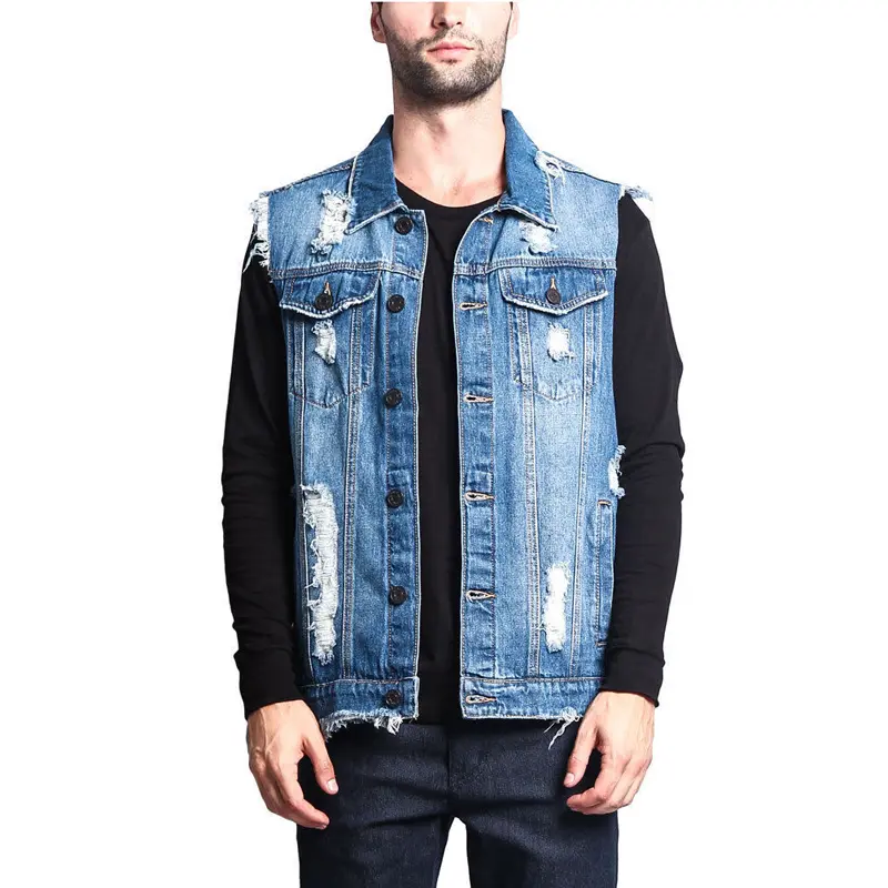 DIMUSI Summer Autumn Vintage Men's Denim Vest Male Design Retro Sleeveless Jackets Casual Ripped Hole Jean Waistcoats Clothing