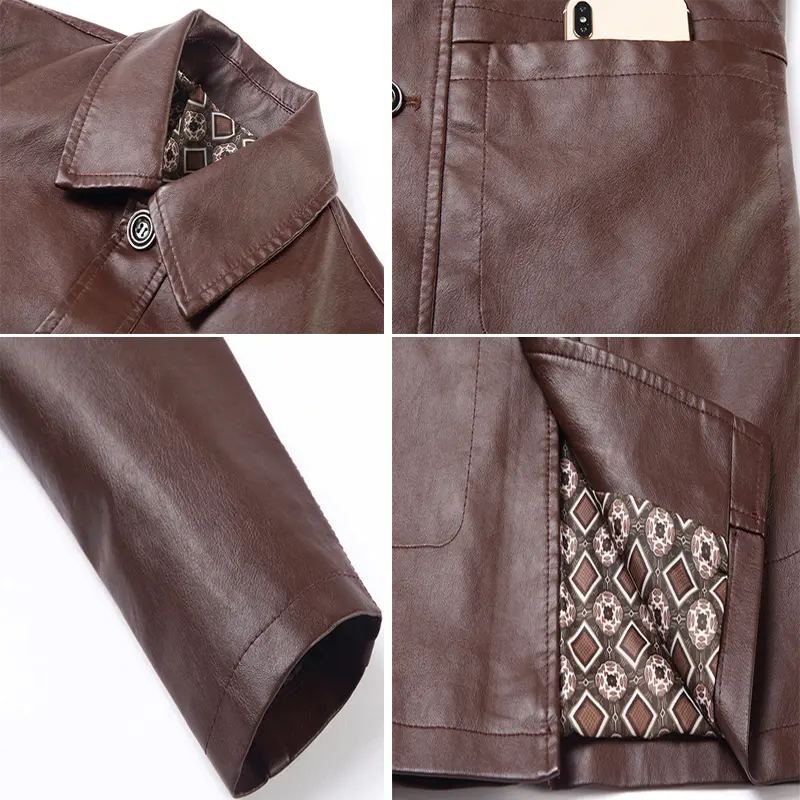 Autumn Men's PU Leather Jackets Fashion Men Retro Turn-Down Collar Motorcycle Jacket Men Formal Business Leather Coats Clothing