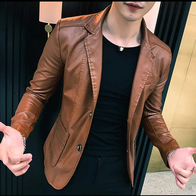 Autumn Men's Leather Jackets Fashion Men Retro Streetwear Biker Jacket Men Lapel Business Windbreaker PU Leather Coats Clothing