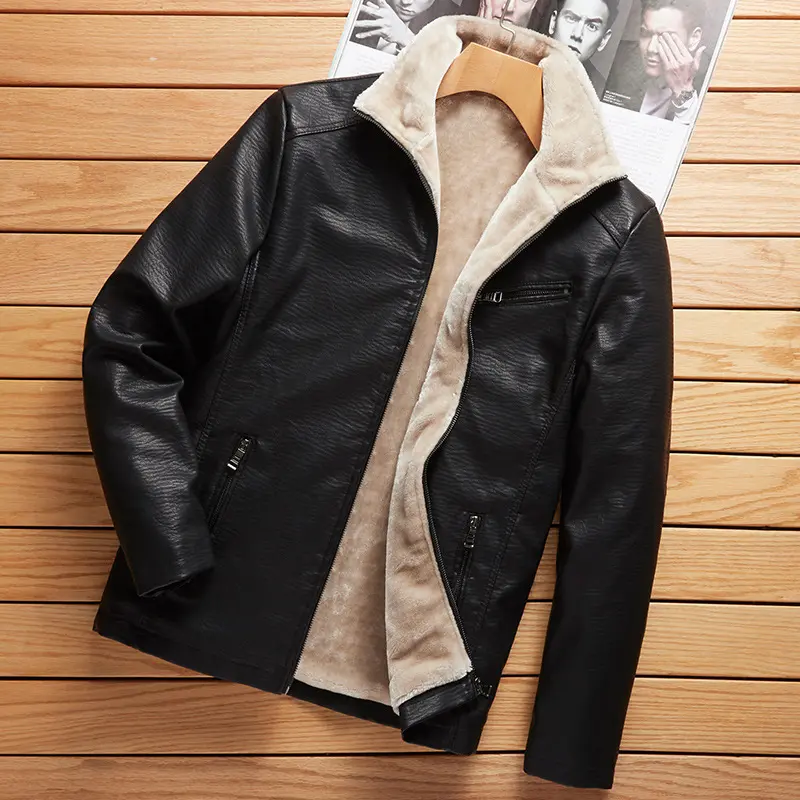 DIMUSI Winter Mens PU Leather Jacket Male Fleece Warm Motorcycle Leather Coats Casual Leather Biker Unifrom Jackets Men Clothing