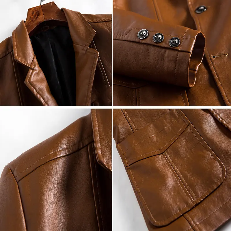 Autumn Men's Leather Jackets Fashion Men Retro Streetwear Biker Jacket Men Lapel Business Windbreaker PU Leather Coats Clothing