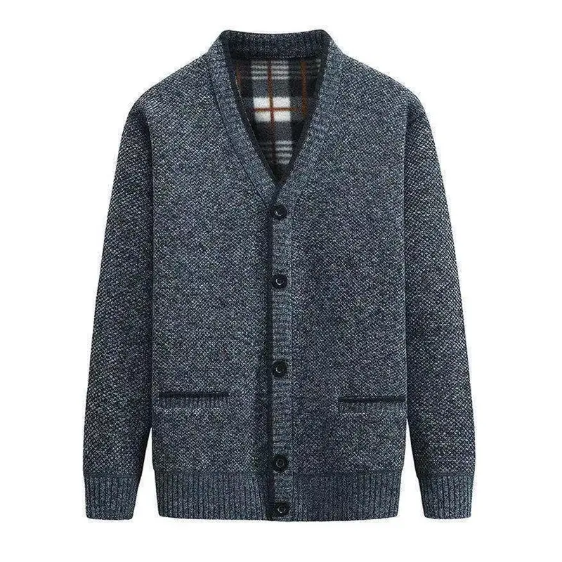 Winter Men's Sweater Cardigan Jackets Men Vintage Wool V-Neck Knitted Sweater Coats Men Fleece Lined Warm Cardigan Clothing