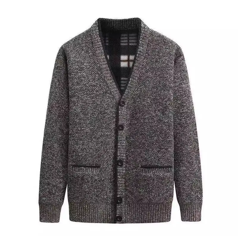 Winter Men's Sweater Cardigan Jackets Men Vintage Wool V-Neck Knitted Sweater Coats Men Fleece Lined Warm Cardigan Clothing