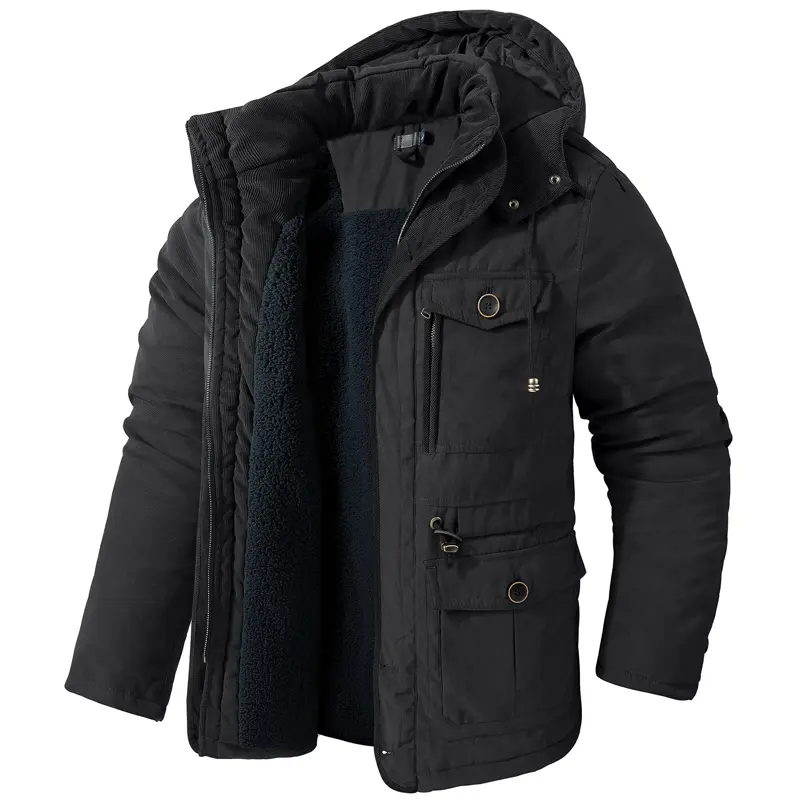 Winter Mens Fleece Warm Jackets Fashion Men Thicken Thermal Tactical Hooded Coats Men Outdoor Multi-pocket Windbreaker Jacket