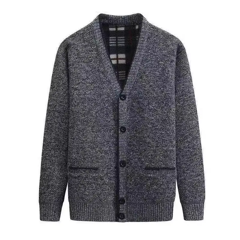 Winter Men's Sweater Cardigan Jackets Men Vintage Wool V-Neck Knitted Sweater Coats Men Fleece Lined Warm Cardigan Clothing