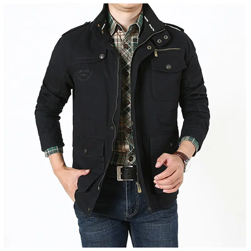 Autumn Men's Military Jacket Casual Man Stand Collar Cotton Business Coats Men Multi-pocket Windbreaker Jackets Clothing 7XL