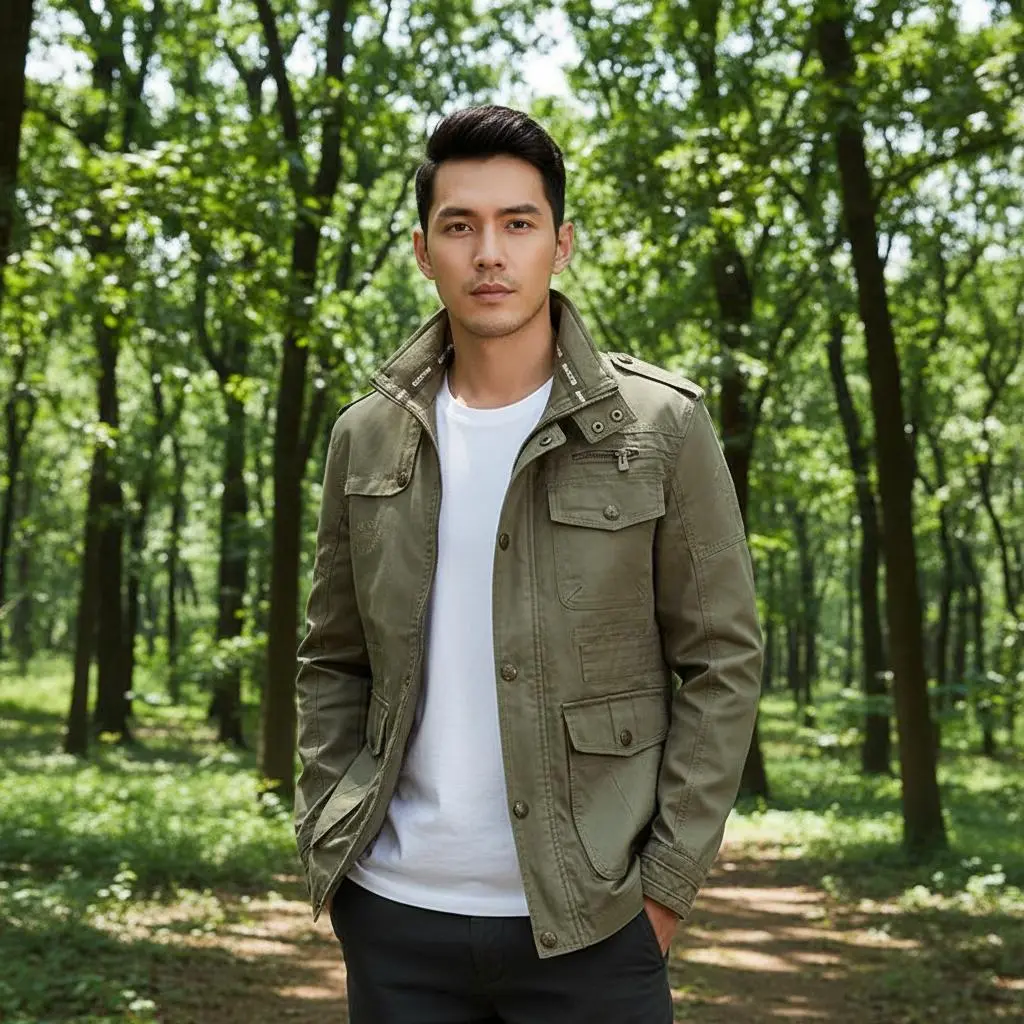 Autumn Men's Military Jacket Casual Man Stand Collar Cotton Business Coats Men Multi-pocket Windbreaker Jackets Clothing 7XL