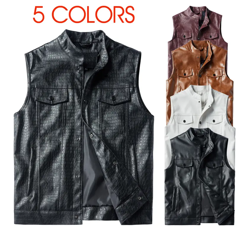 Autumn Men's Faux Leather Vests Classical Men Motorcycle Biker Leather Waistcoats Stylish Men Leather Sleeveless Jacket Clothing