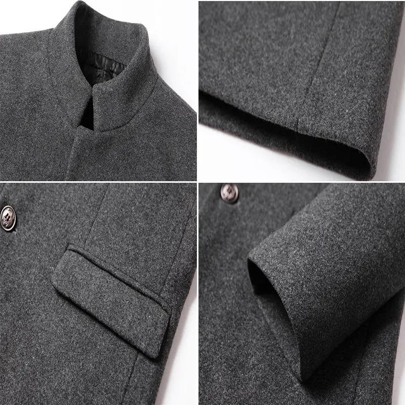 Autumn Winter Men's Wool Jackets Mens Long Windbreaker Trench Coats Man Solid Color Turn-Down Collar Business Jackets Clothing