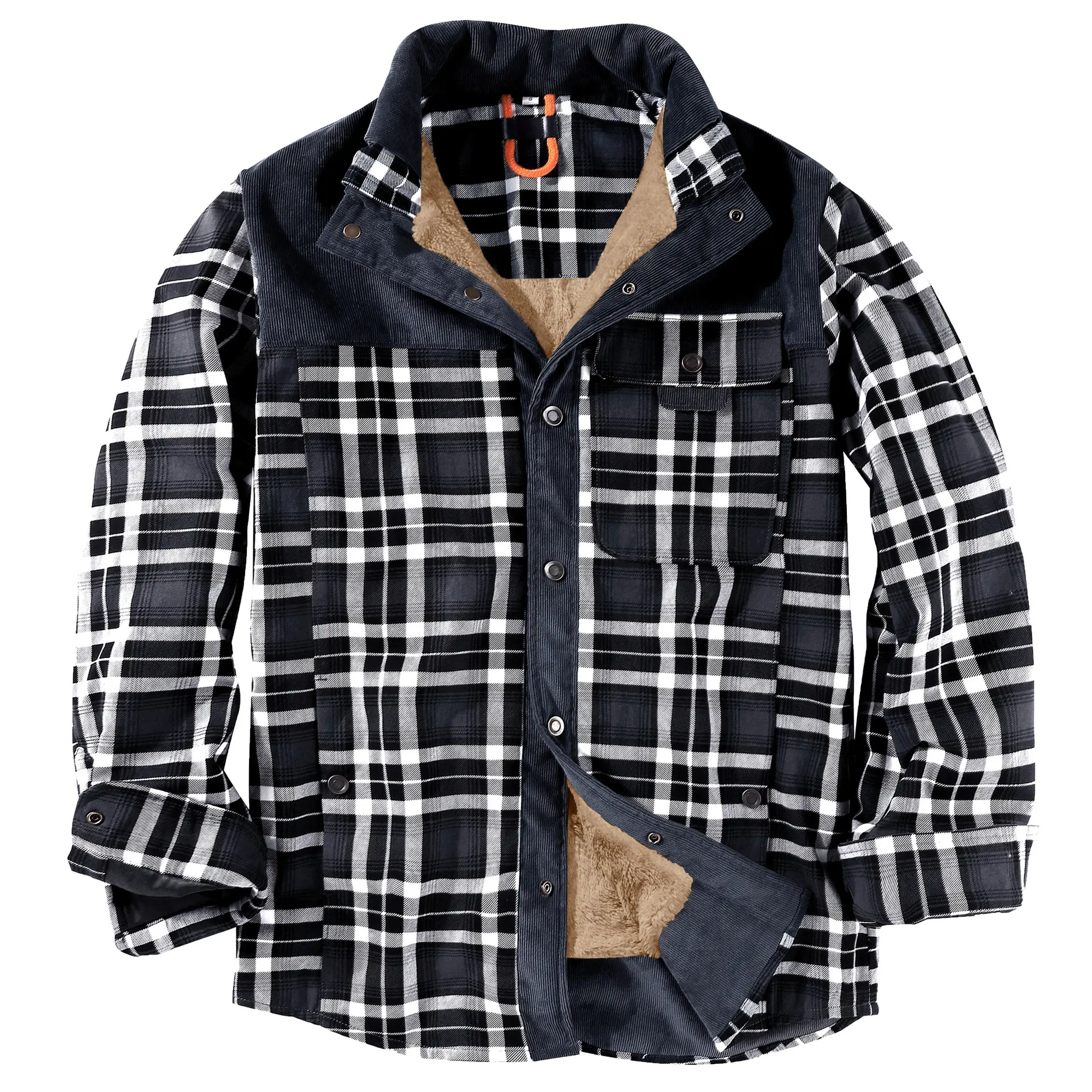 Autumn Winter Mens Warm Plaid Shirt Jacket Casual Men Retro Cotton Windbreaker Coats Men Stand Collar Fleece Shirts Jackets