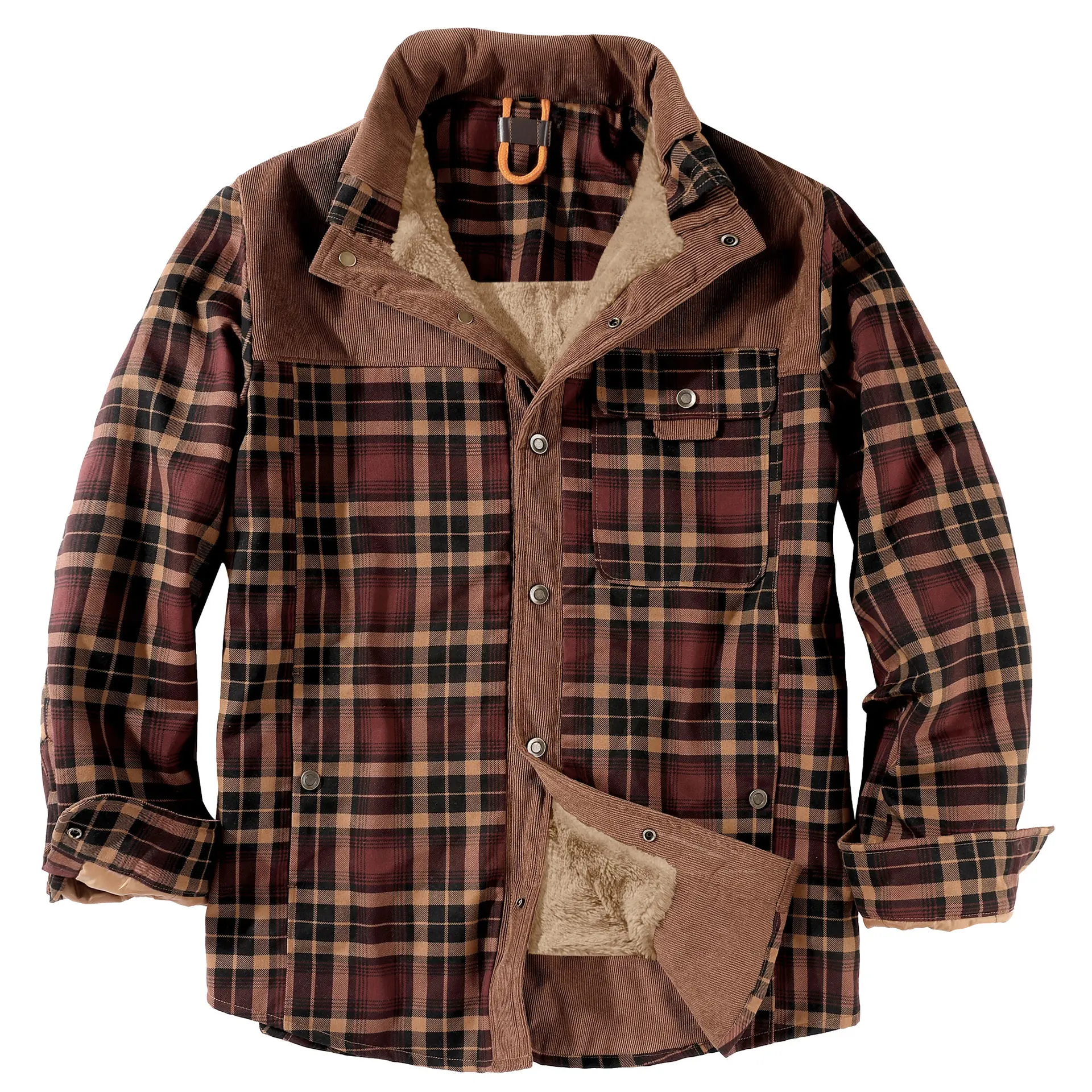 Autumn Winter Mens Warm Plaid Shirt Jacket Casual Men Retro Cotton Windbreaker Coats Men Stand Collar Fleece Shirts Jackets