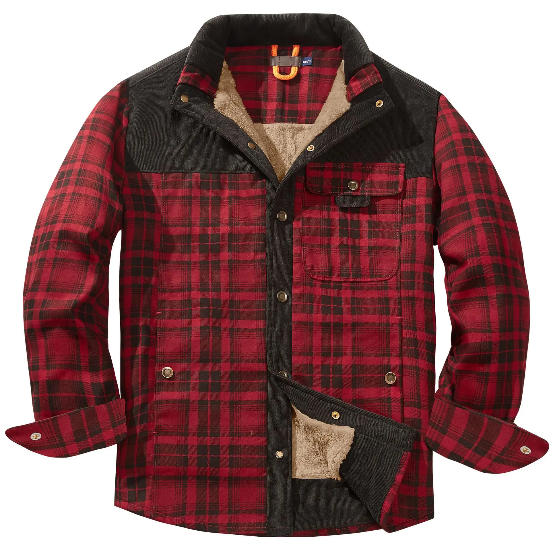Autumn Winter Mens Warm Plaid Shirt Jacket Casual Men Retro Cotton Windbreaker Coats Men Stand Collar Fleece Shirts Jackets