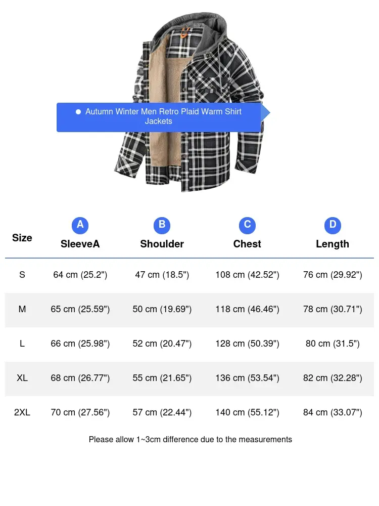 Autumn Winter Mens Warm Plaid Shirt Jacket Casual Men Retro Cotton Windbreaker Coats Men Stand Collar Fleece Shirts Jackets