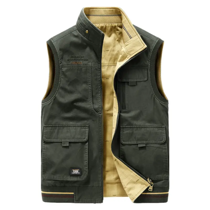 Autumn Winter Men's Cotton Vests Men Multi-pocket Fishing Waistcoat Men Double-sided Military Sleevesless Jackets Plus size 8XL